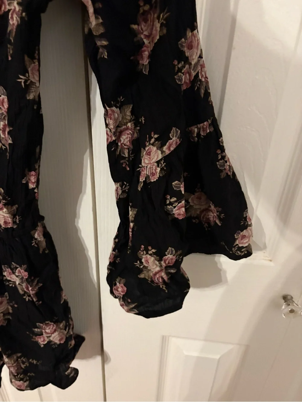 American Eagle Outfitters Black Top with Pink Rose Print
